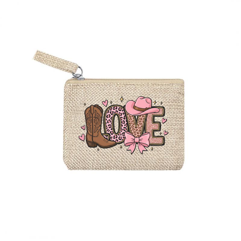 Pochette motif love western en toile et simili cuir