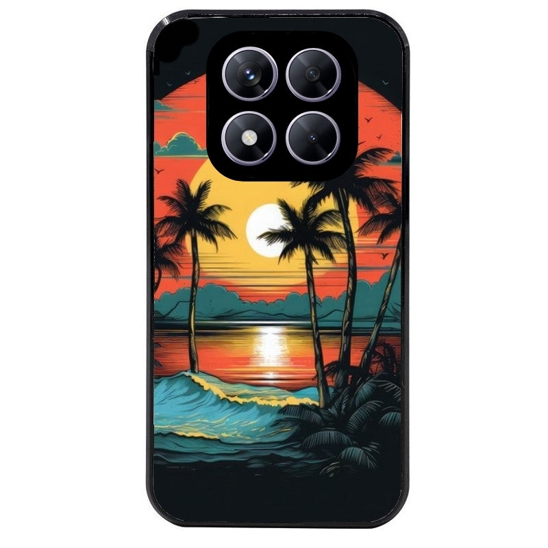 Coque noire taperso pour Redmi Note 14 et PRO PLUS 4G 5G avec motif hawaii palmier protection antichoc personnalisée
