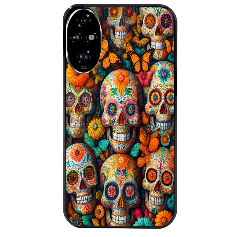 Coque noire taperso pour Honor 200 et Lite Pro Smart avec motif mort mexicaine papillon protection antichoc personnalisée