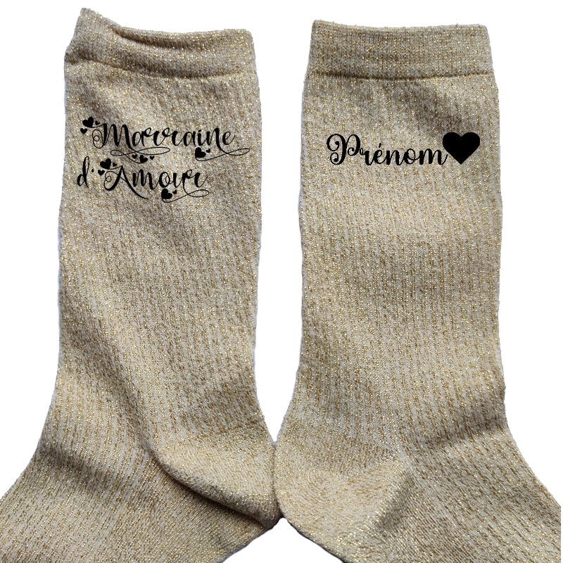 Chaussettes personnalisée paillettes doré motif marraine d'amour