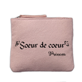 Porte monnaie personnalisé motif soeur de coeur rose clair en feutrine en feutrine