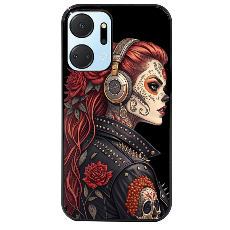 Coque noire taperso pour Honor X7A avec motif tete de mort rock protection antichoc personnalisée