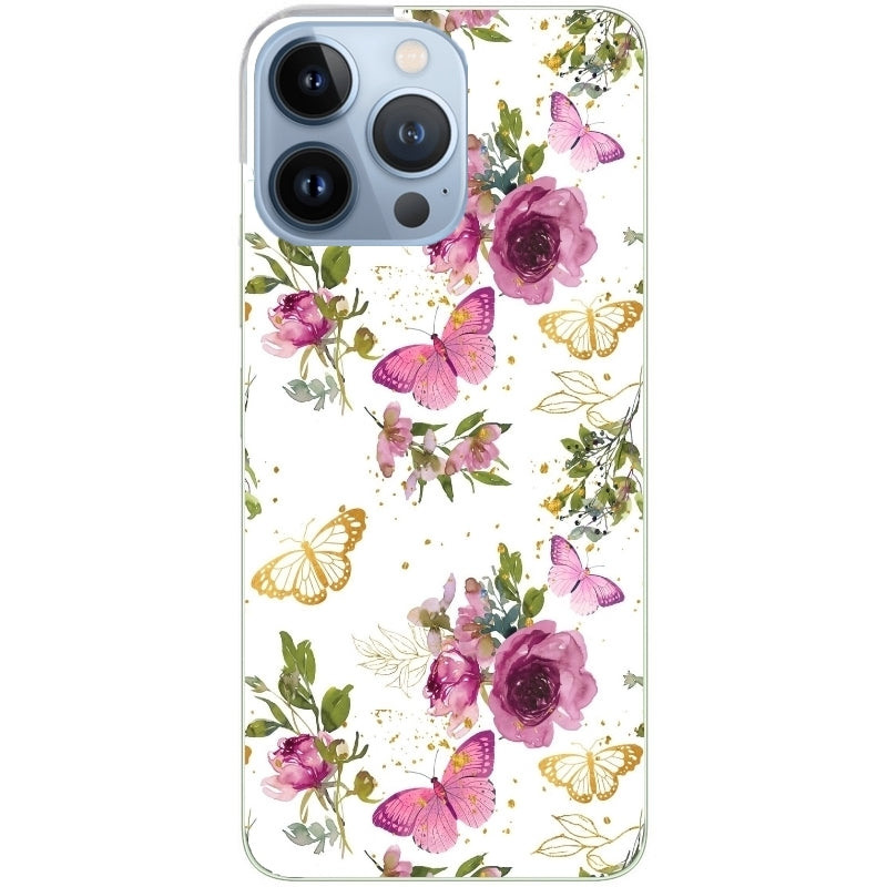Coque taperso pour Iphone 13 et PRO MINI PRO MAX avec motif fleur et papillon protection antichoc personnalisée