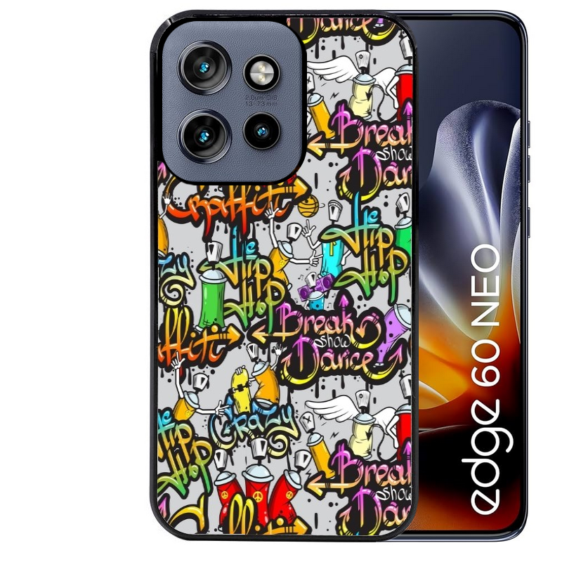 Coque noire taperso pour Moto Edge 60 et Neo Fusion Pro avec motif tag et graffiti protection antichoc personnalisée
