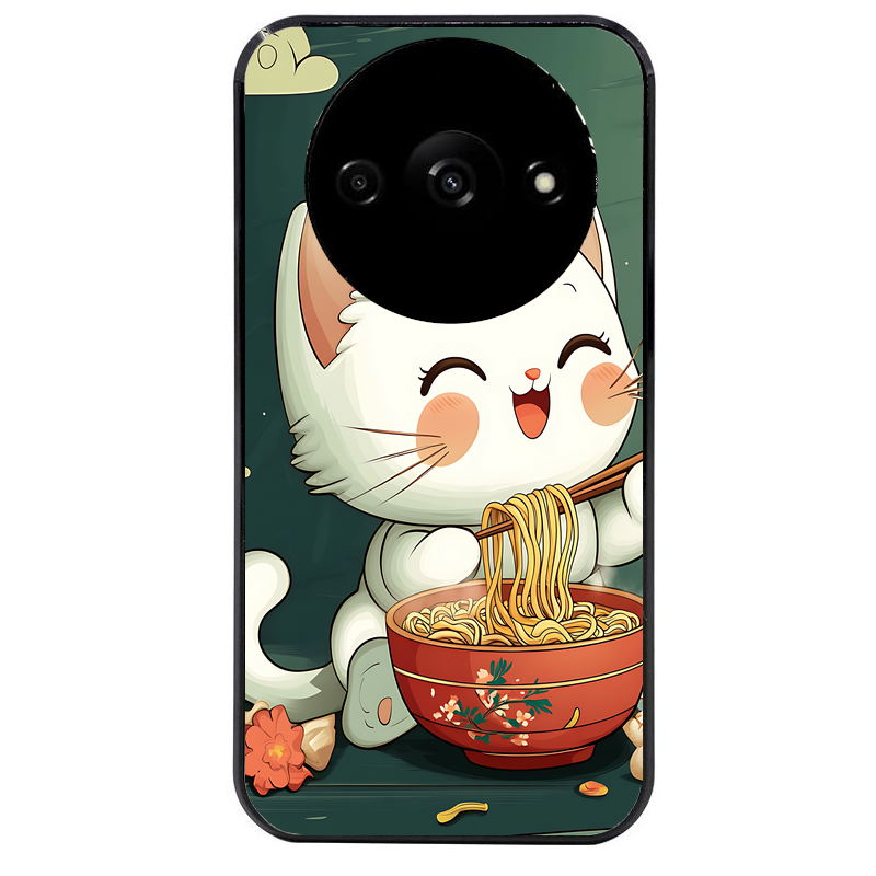Coque noire taperso pour Redmi A3 avec motif chat ramen nuage protection antichoc personnalisée