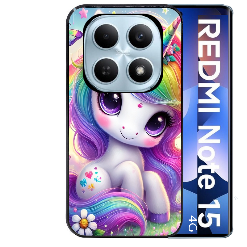 Coque noire taperso pour Redmi Note 15 et PRO PLUS 4G 5G avec motif licorne et fleurs protection antichoc personnalisée