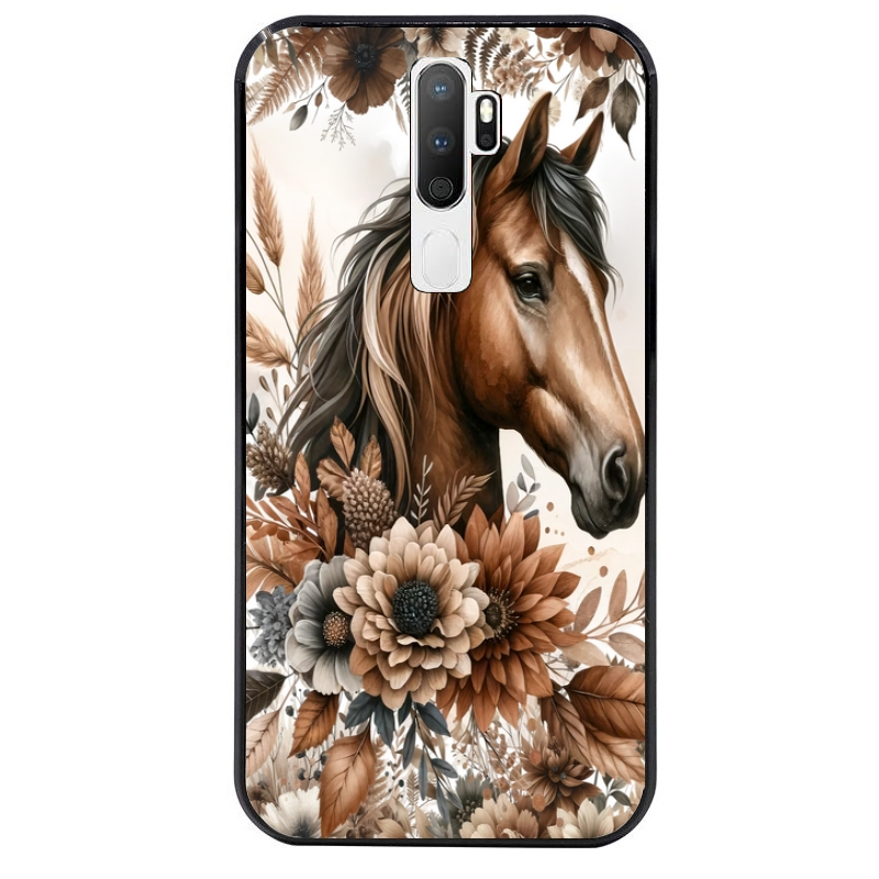 Coque noire taperso pour OPPO A5 A9 2020 avec motif cheval automne protection antichoc personnalisée