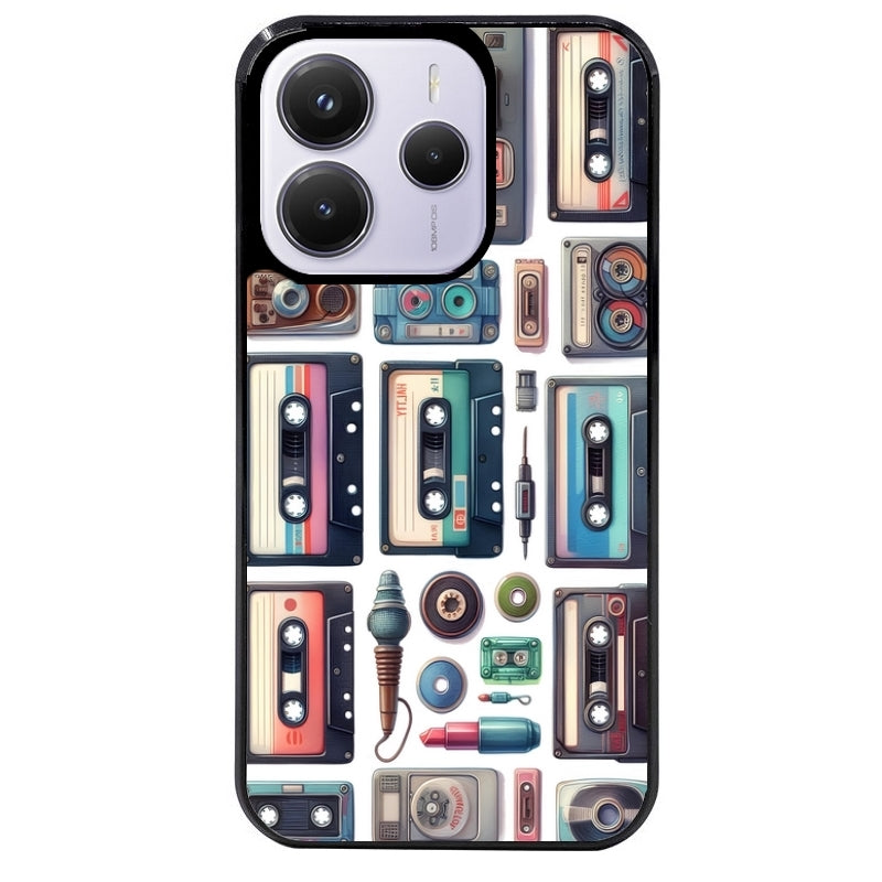 Coque noire taperso pour Redmi Note 14 et PRO PLUS 4G 5G avec motif cassette multi protection antichoc personnalisée