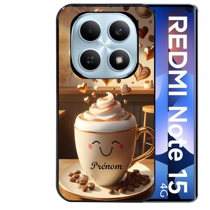 Coque noire taperso pour Redmi Note 15 et PRO PLUS 4G 5G avec motif cafe love morning personnalise protection antichoc personnalisée