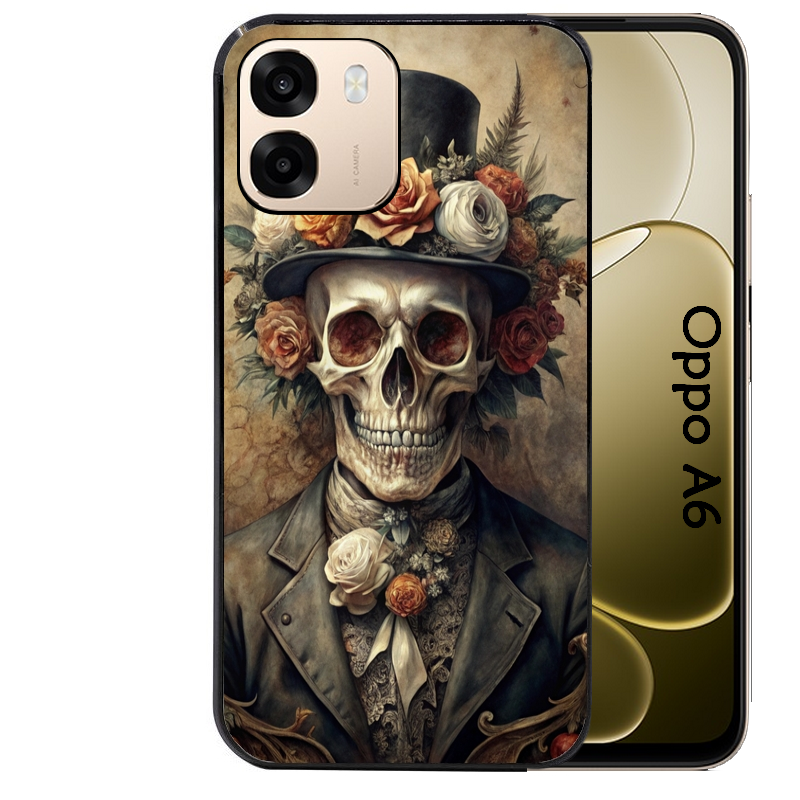 Coque noire taperso pour OPPO A6 A6X 4G et 5G avec motif tete de mort chapeau protection antichoc personnalisée