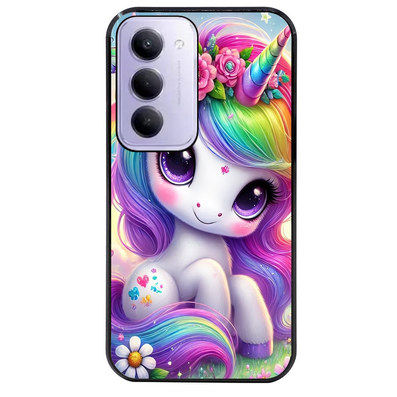 Coque noire taperso pour Redmi 15 4G et 5G avec motif licorne et fleurs protection antichoc personnalisée
