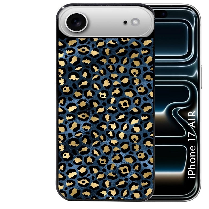 Coque noire taperso pour Iphone 17 17E AIR MAX PRO avec motif leopard bleu protection antichoc personnalisée