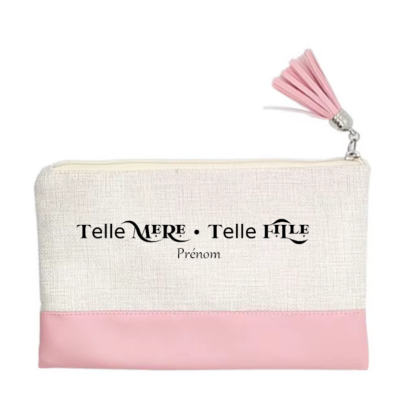 Pochette personnalisée motif maman fille en toile et simili cuir personnalisée