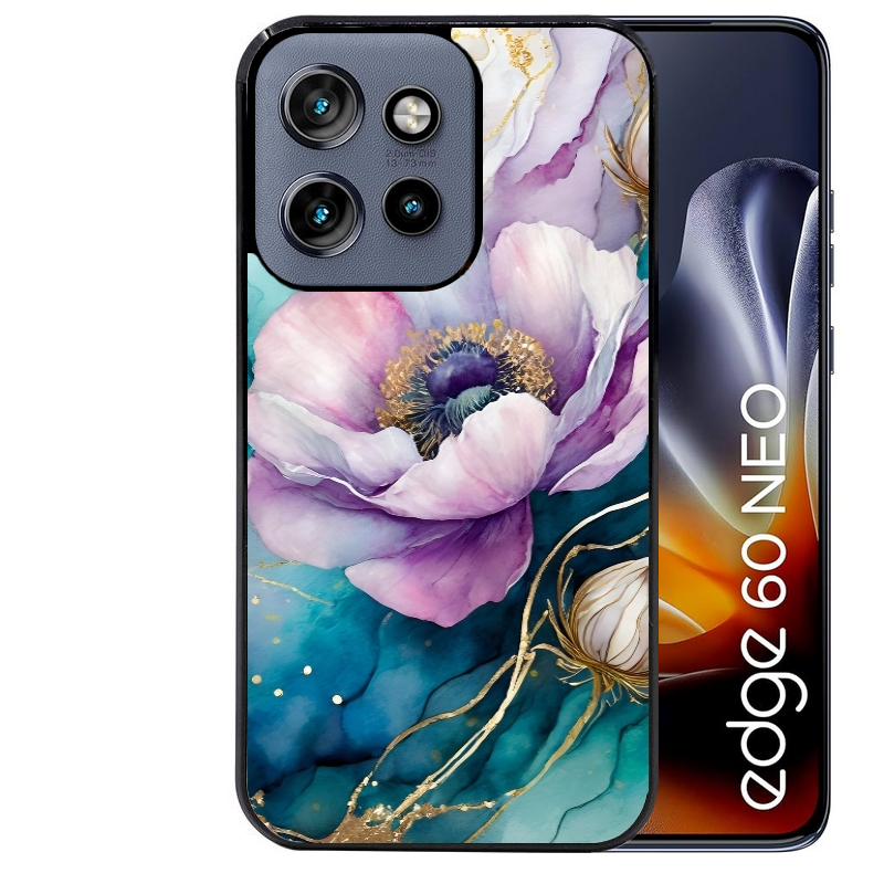 Coque noire taperso pour Moto Edge 60 et Neo Fusion Pro avec motif marbre fleur protection antichoc personnalisée