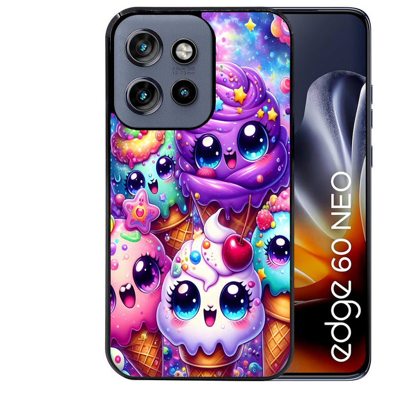 Coque noire taperso pour Moto Edge 60 et Neo Fusion Pro avec motif anime ice cream kawaii protection antichoc personnalisée