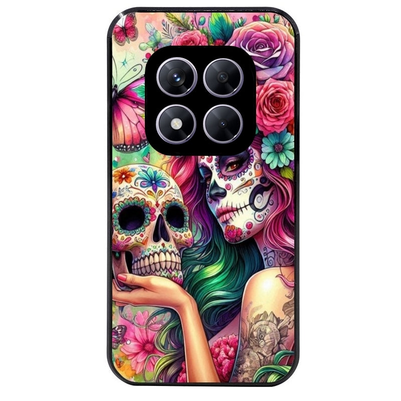 Coque noire taperso pour Redmi Note 14 et PRO PLUS 4G 5G avec motif tete de mort calavera skull protection antichoc personnalisée