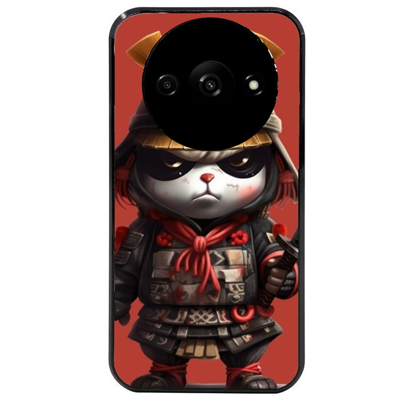 Coque noire taperso pour Redmi A3 avec motif panda et samourai protection antichoc personnalisée