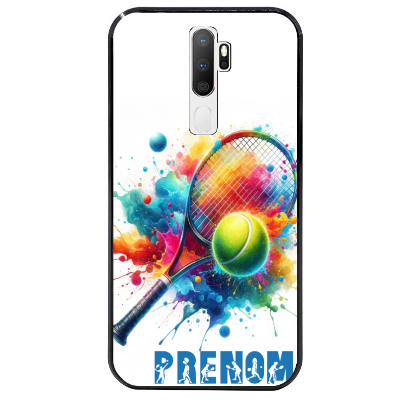 Coque noire taperso pour OPPO A5 A9 2020 avec motif tennis raquette personnalisee protection antichoc personnalisée