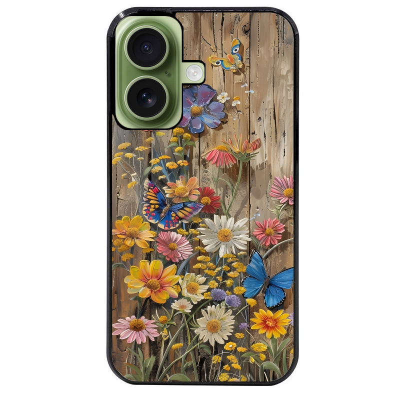Coque noire taperso pour Iphone 17 17E AIR MAX PRO avec motif bois et papillon 1 protection antichoc personnalisée