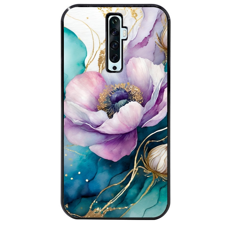 Coque noire taperso pour OPPO Reno 2 et 2Z avec motif marbre fleur protection antichoc personnalisée
