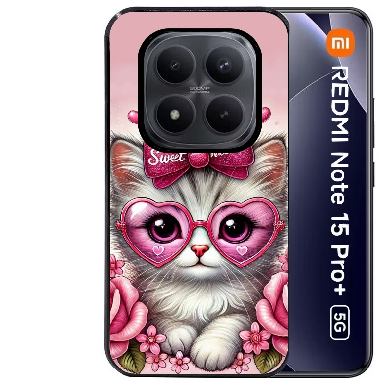 Coque noire taperso pour Redmi Note 15 et PRO PLUS 4G 5G avec motif chat lunettes protection antichoc personnalisée