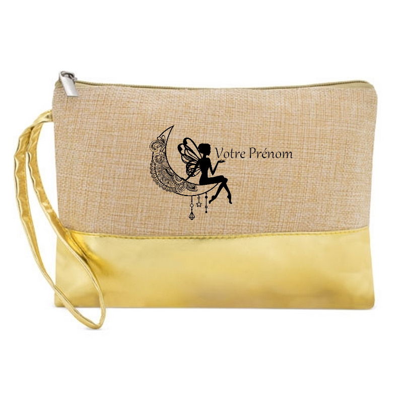 Pochette fée et lune mandala en jute et doré en jute et doré