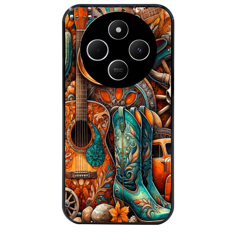 Coque noire taperso pour POCO C75 avec motif cow boy et texas automne protection antichoc personnalisée
