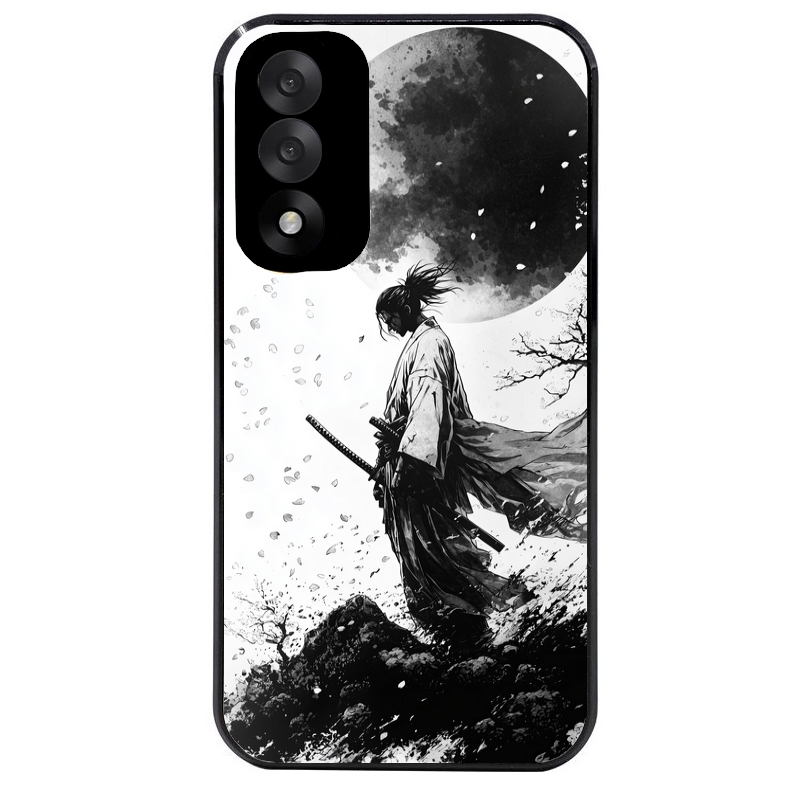 Coque noire taperso pour OnePlus Nord 5 avec motif samourai et lune protection antichoc personnalisée