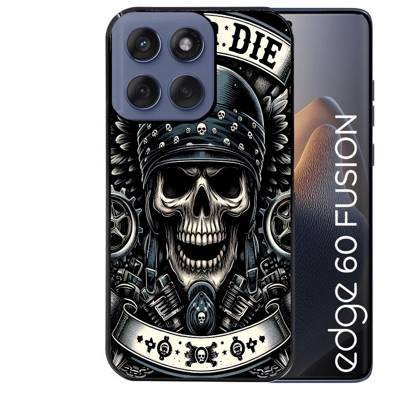 Coque noire taperso pour Moto Edge 60 et Neo Fusion Pro avec motif mort motard protection antichoc personnalisée