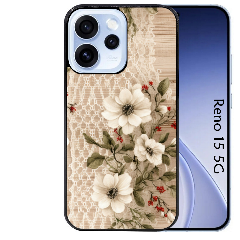 Coque noire taperso pour OPPO Reno 15 et F FS 5G avec motif bois et dentelle 2 protection antichoc personnalisée