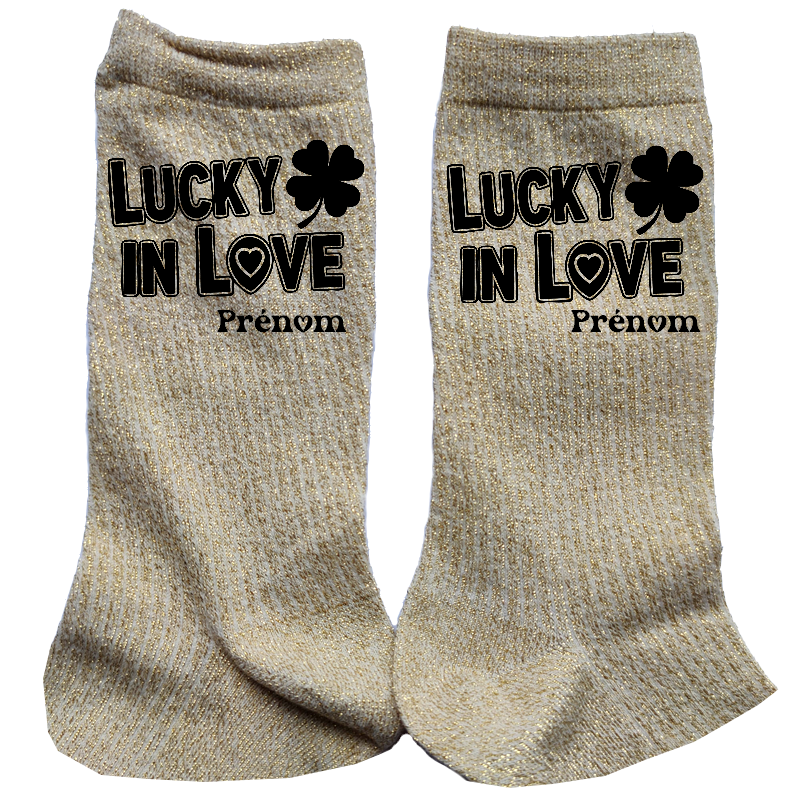 Chaussettes personnalisées paillettes doré motif love lucky