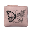 Porte monnaie personnalisé motif papillon fleurs rose clair en feutrine en feutrine