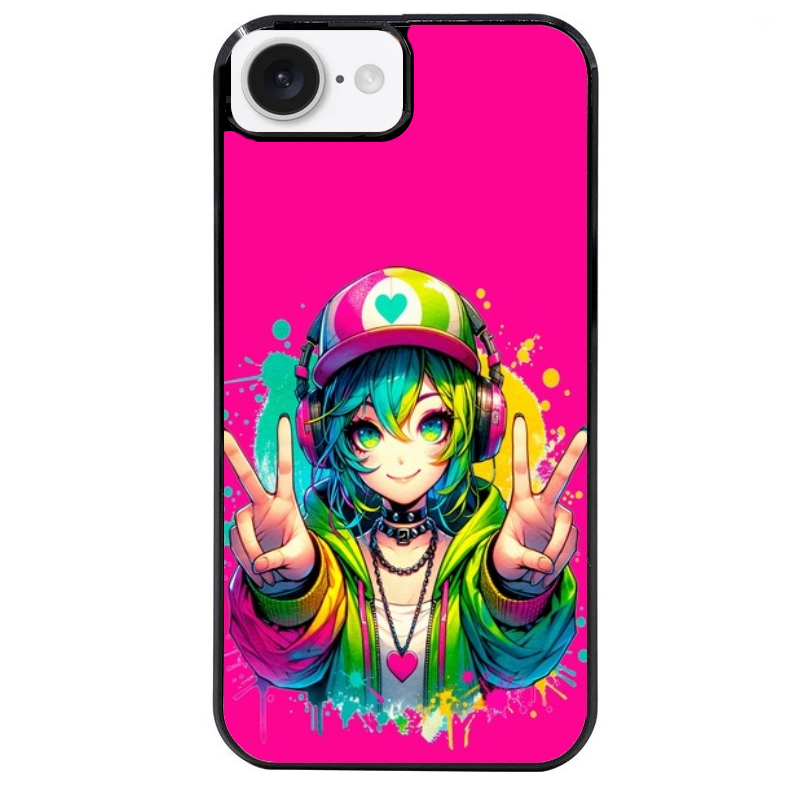 Coque noire taperso pour Iphone 16 16E PLUS MAX PRO avec motif anime manga et tag protection antichoc personnalisée