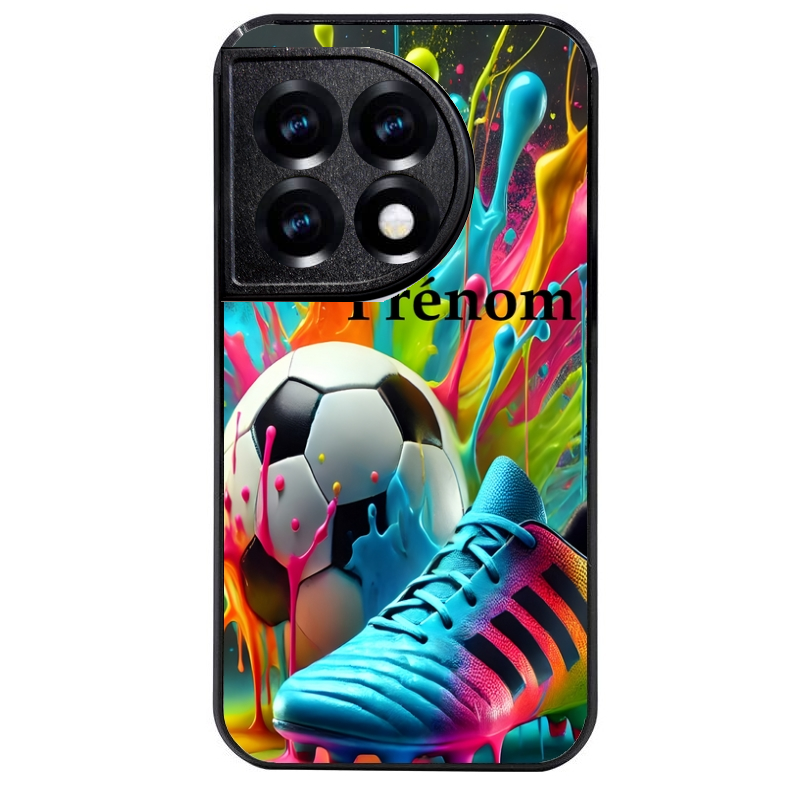 Coque noire taperso pour OnePlus 11 et 12 avec motif foot color personnalisee protection antichoc personnalisée