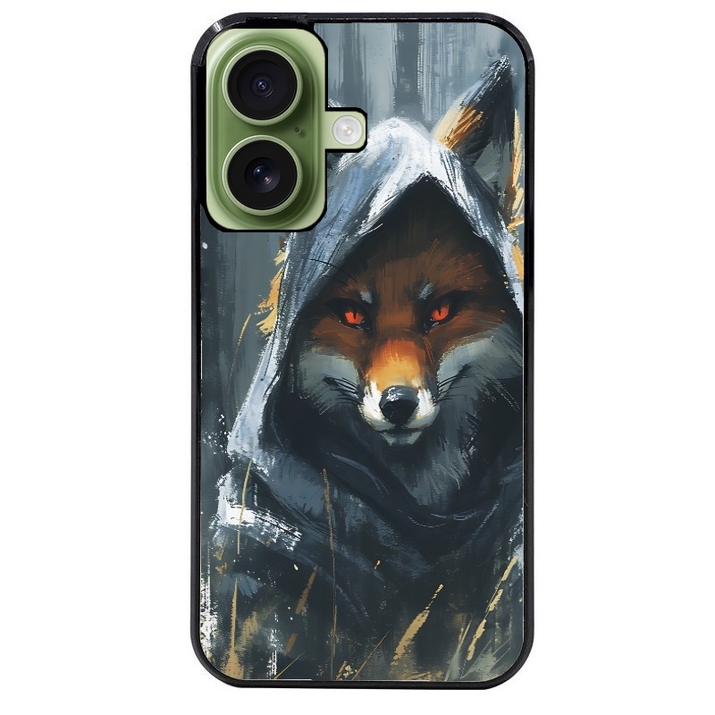 Coque noire taperso pour Iphone 16 16E PLUS MAX PRO avec motif renard fox des bois protection antichoc personnalisée
