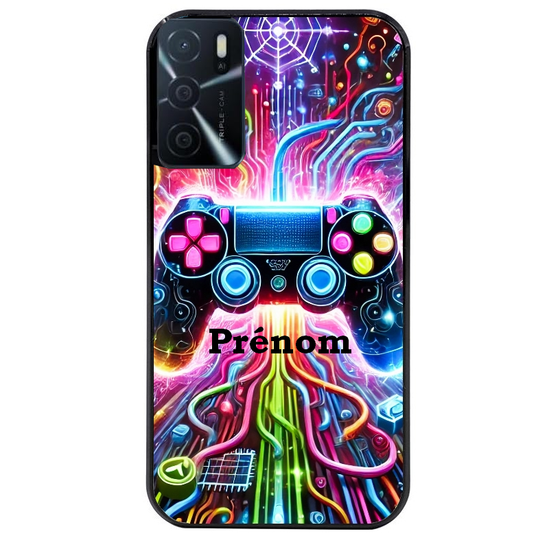 Coque noire taperso pour OPPO A16 et A16S avec motif gamer electro personnalisee protection antichoc personnalisée