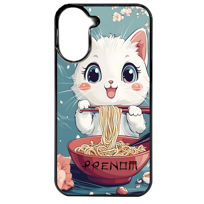 Coque noire taperso pour POCO C71 4G avec motif chat ramen cerisier protection antichoc personnalisée