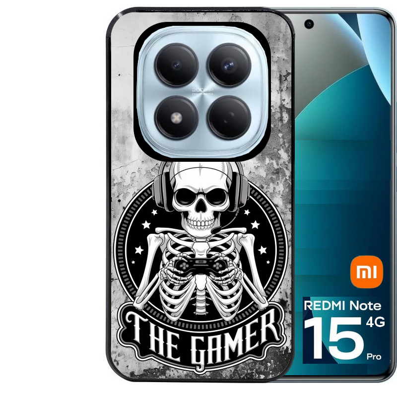 Coque noire taperso pour Redmi Note 15 et PRO PLUS 4G 5G avec motif tete de mort gamer beton protection antichoc personnalisée