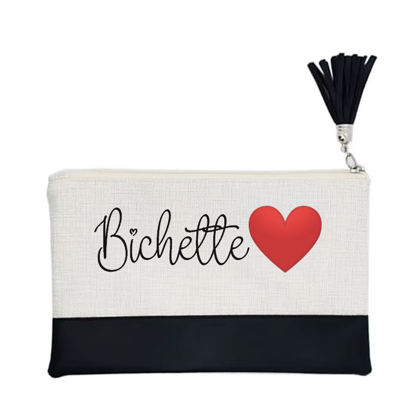 Pochette motif bichette et cœur en toile et simili cuir