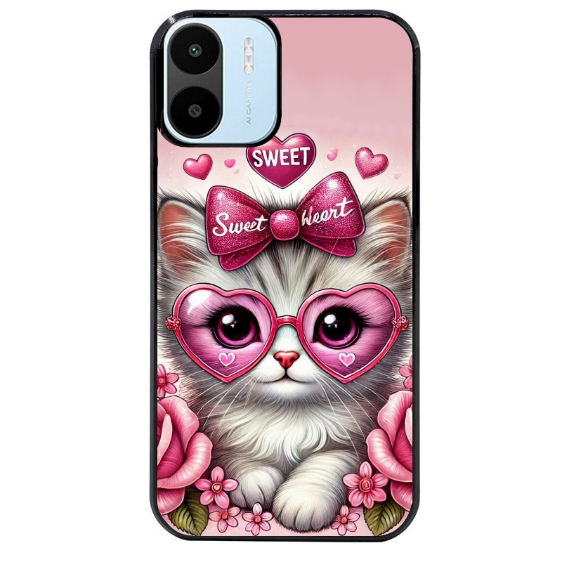 Coque noire taperso pour Redmi A1 et A2 avec motif chat lunettes protection antichoc personnalisée