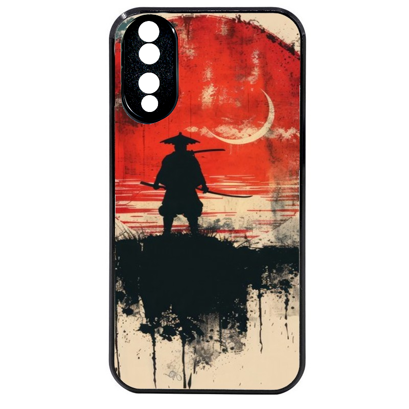 Coque noire taperso pour Honor 70 LITE 90 et LITE avec motif samourai rouge protection antichoc personnalisée