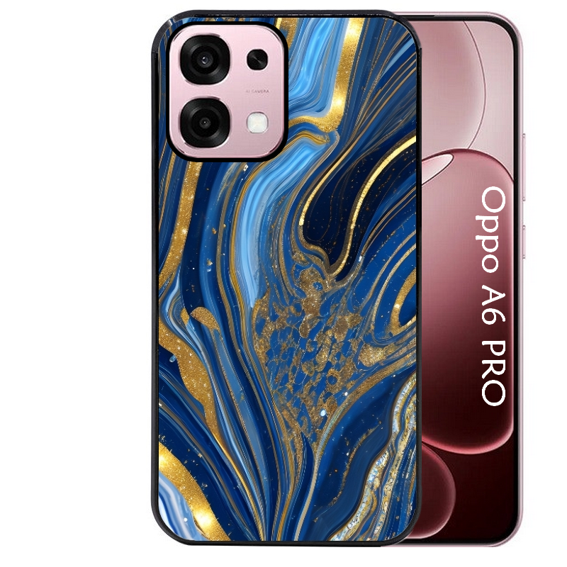 Coque noire taperso pour OPPO A6 PRO 4G et 5G avec motif marbre bleu agathe protection antichoc personnalisée