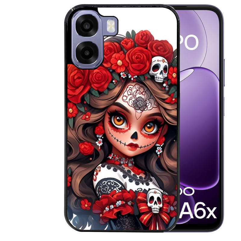 Coque noire taperso pour OPPO A6 A6X 4G et 5G avec motif tete de mort calavera rouge protection antichoc personnalisée