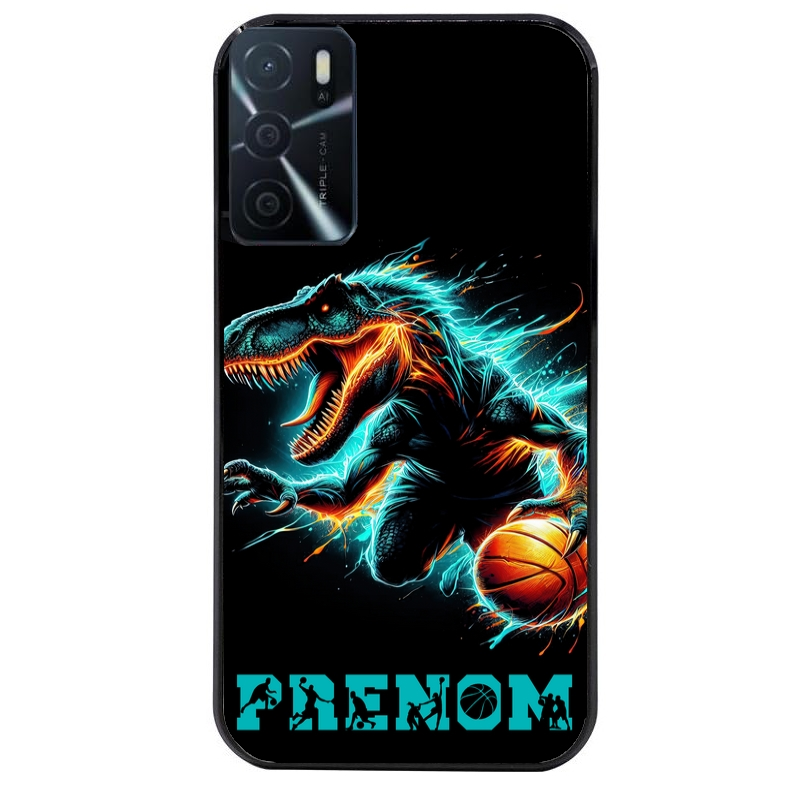 Coque noire taperso pour OPPO A16 et A16S avec motif basket et dino personnalisee protection antichoc personnalisée