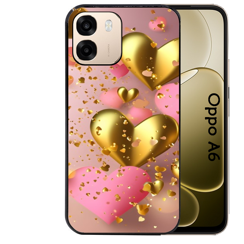 Coque noire taperso pour OPPO A6 A6X 4G et 5G avec motif coeur rose protection antichoc personnalisée