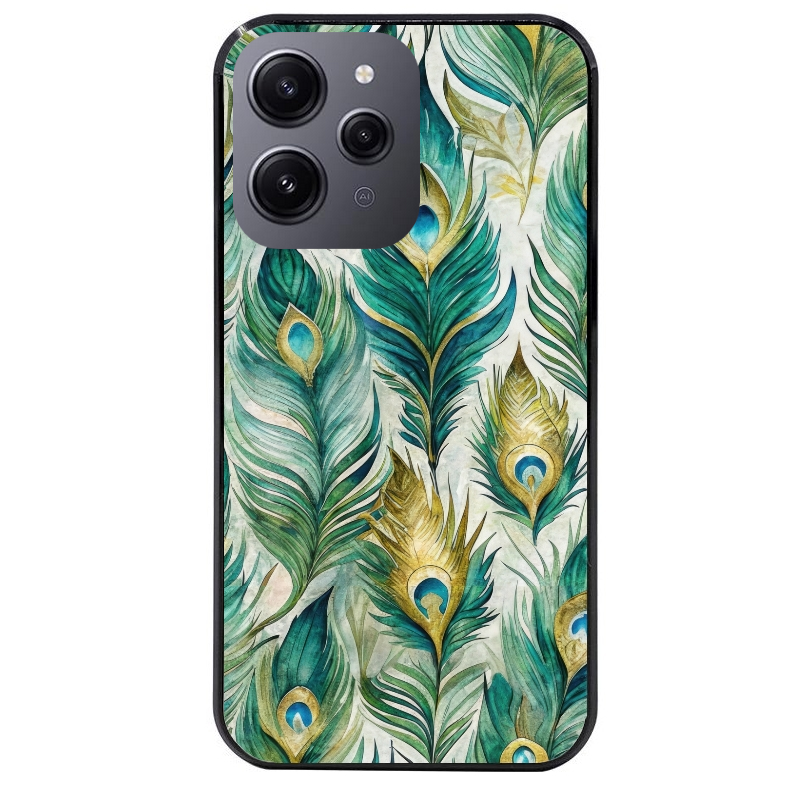 Coque noire taperso pour Redmi 12 4G et 5G avec motif paon plumes protection antichoc personnalisée