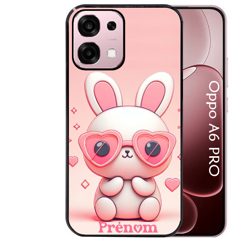 Coque noire taperso pour OPPO A6 PRO 4G et 5G avec motif lapin lunettes personnalisee protection antichoc personnalisée