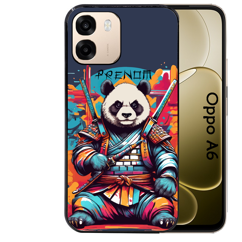 Coque noire taperso pour OPPO A6 A6X 4G et 5G avec motif panda katana personnalisee protection antichoc personnalisée