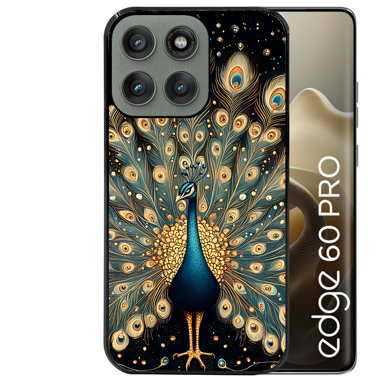Coque noire taperso pour Moto Edge 60 et Neo Fusion Pro avec motif paon mandala protection antichoc personnalisée