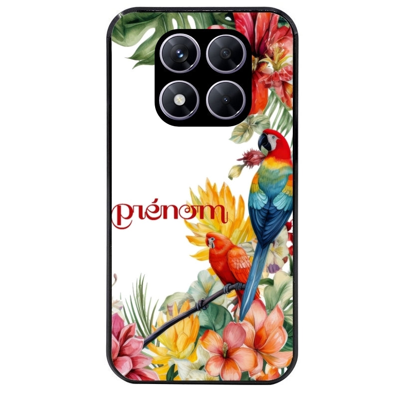 Coque noire taperso pour Redmi Note 14 et PRO PLUS 4G 5G avec motif perroquet personnalisee protection antichoc personnalisée